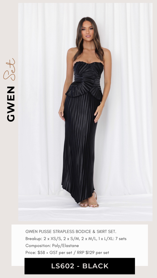 GWEN PLISSE STRAPLESS BODICE & SKIRT SET
